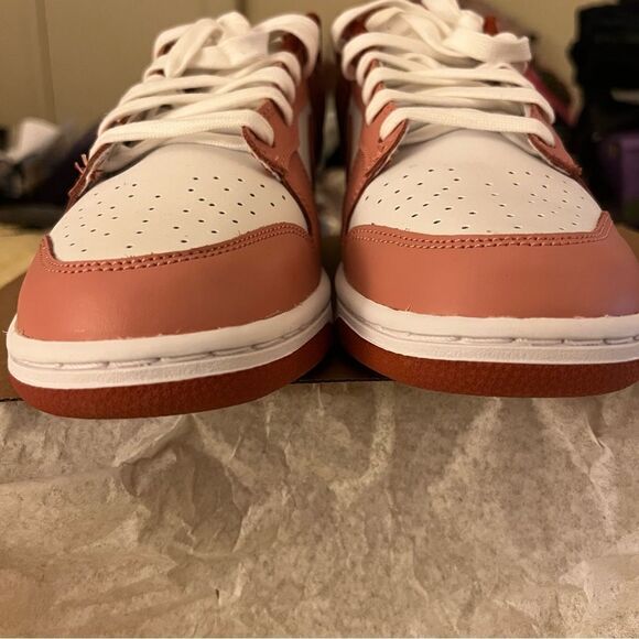 NIKE Dunk Low Panda Sneakers- White/Red Stardust/ Rugged Orange, Size W10.5/M9 - Picture 6 of 14